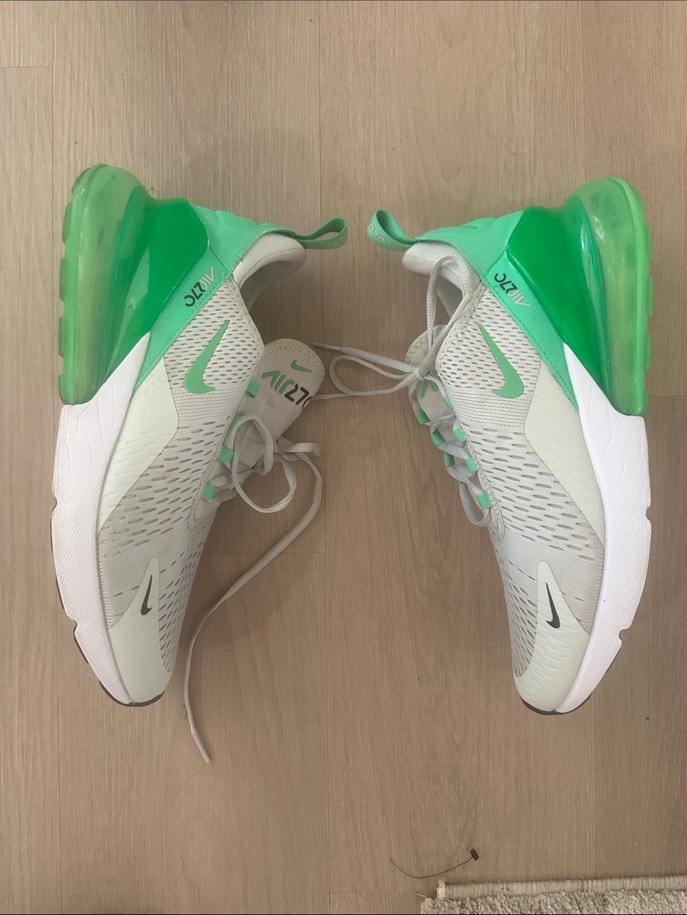 Nike Air Max 270 White & Mint Green Athletic Sneakers